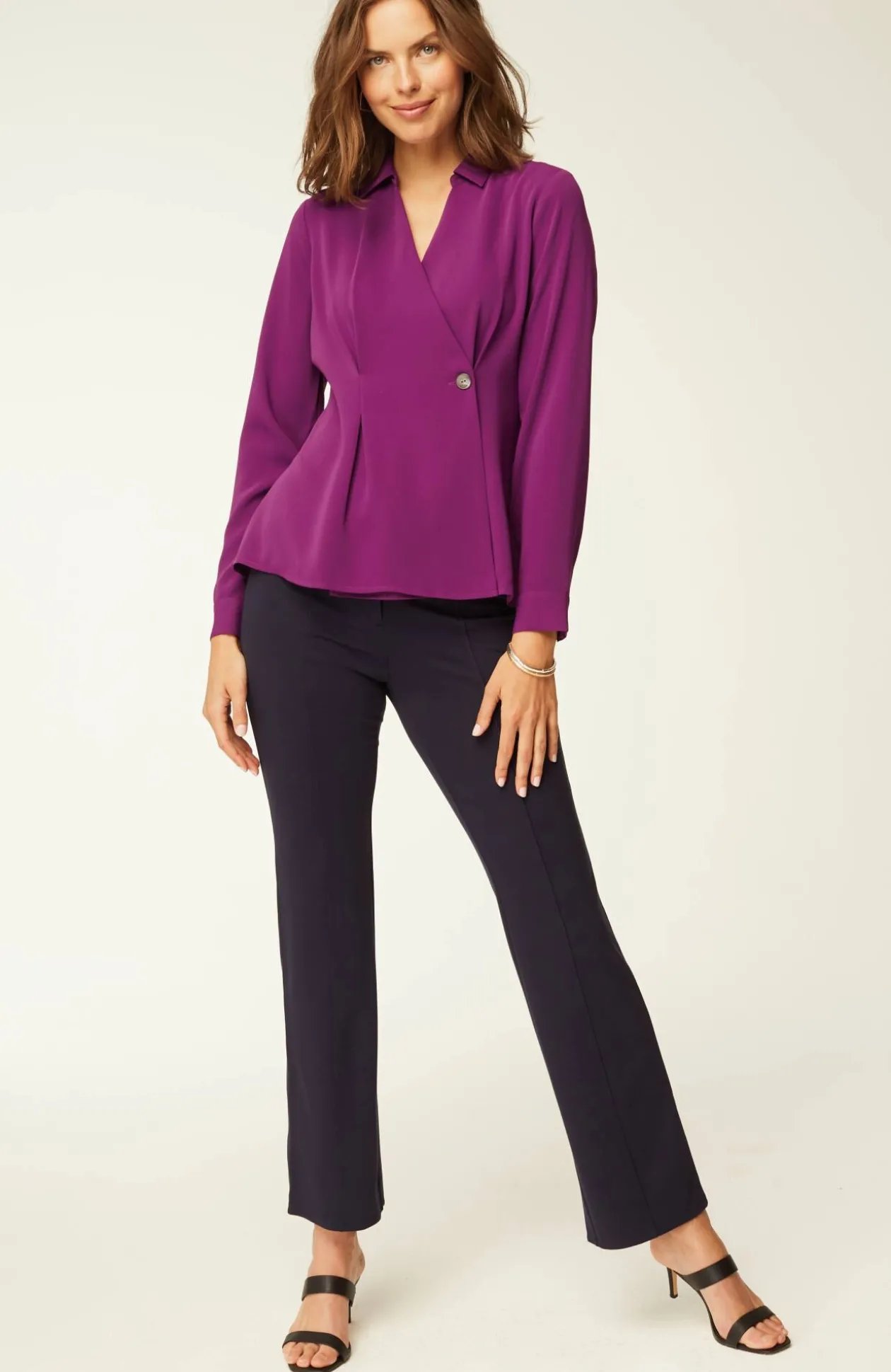 Wearever Easy-Care Pleated One-Button Top