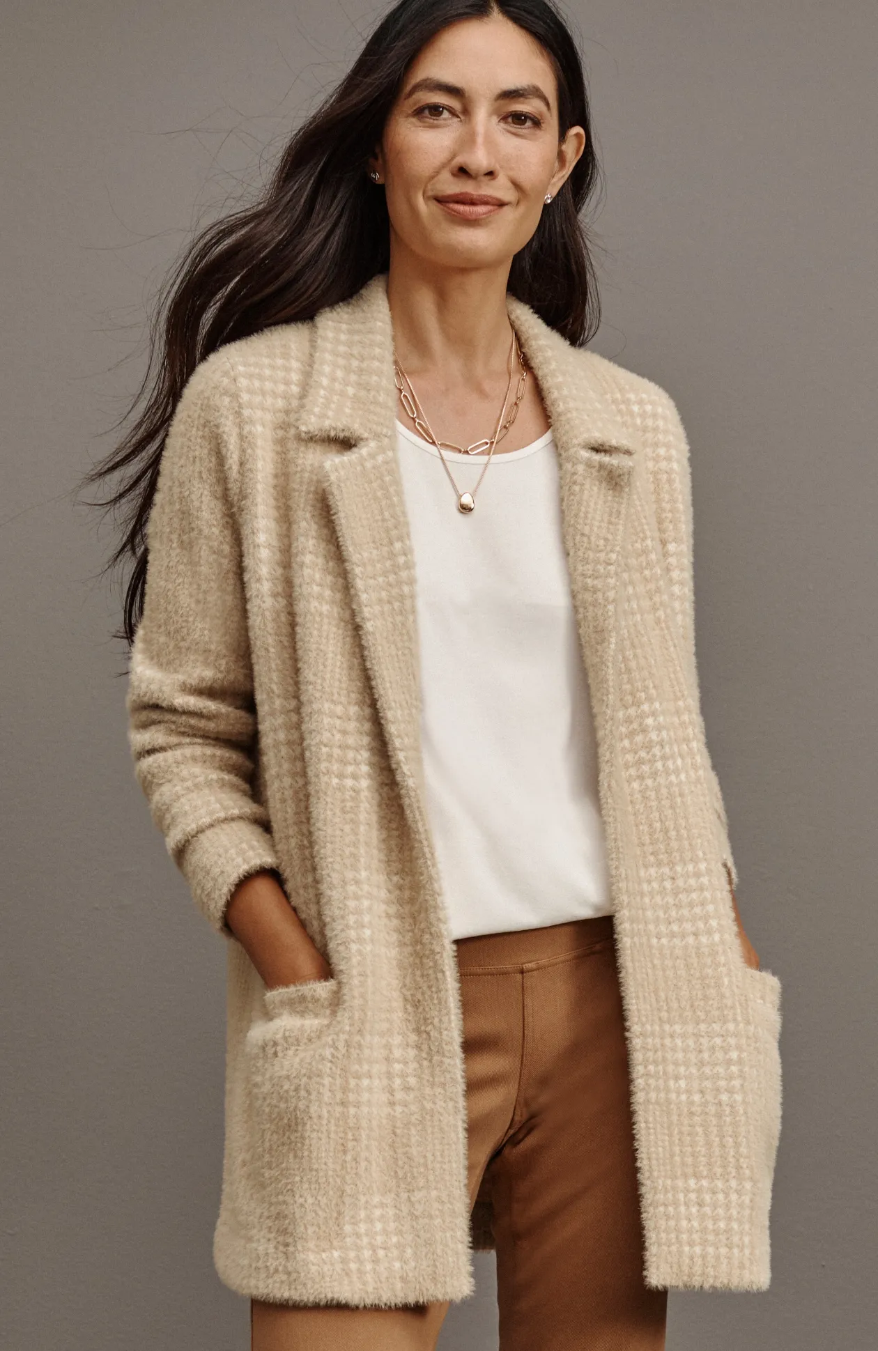 Wearever Luxe Soft Plaid Sweater-Jacket