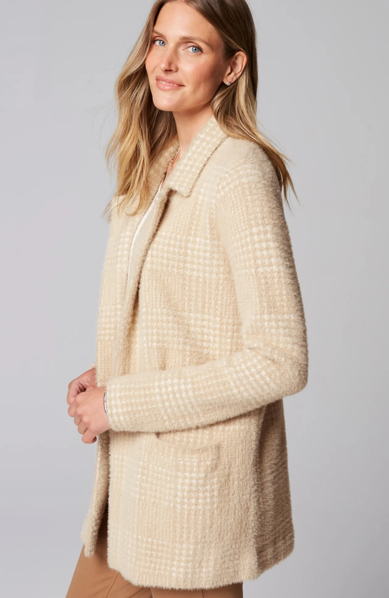 Wearever Luxe Soft Plaid Sweater-Jacket