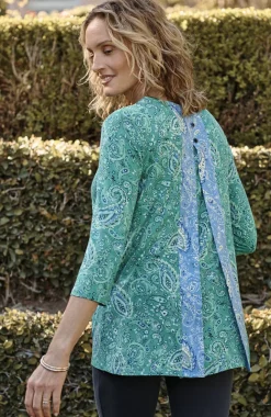 Wearever Mixed-Print Button-Back Top
