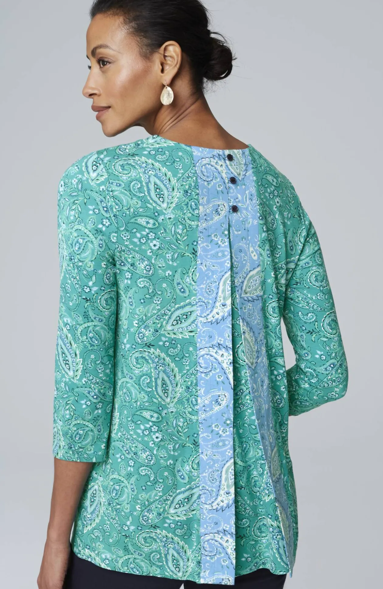 Wearever Mixed-Print Button-Back Top