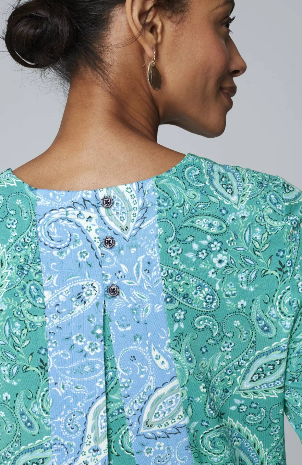 Wearever Mixed-Print Button-Back Top