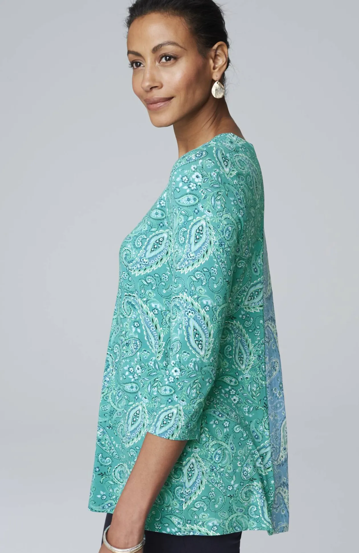 Wearever Mixed-Print Button-Back Top
