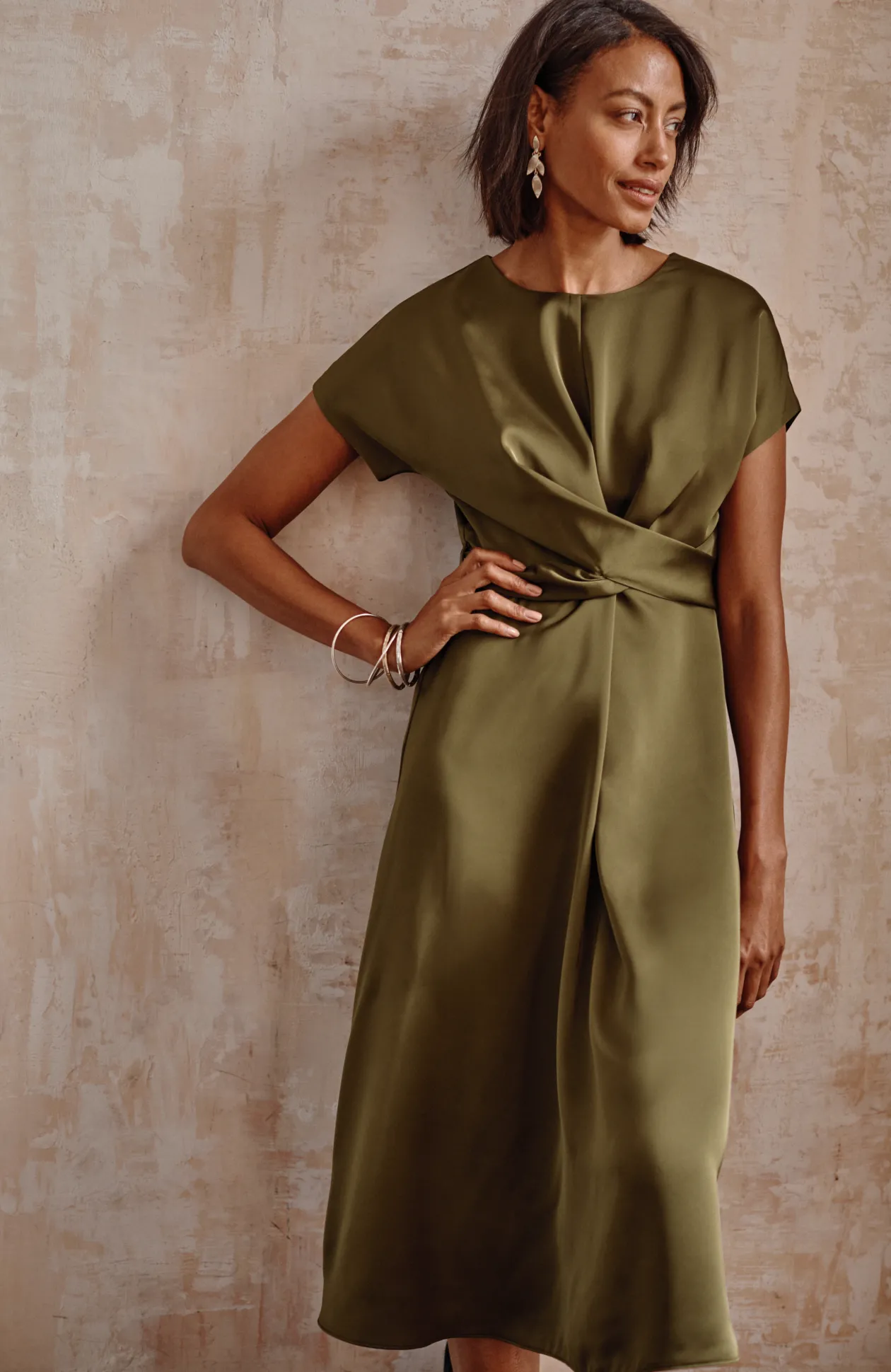 Wearever Satin Wrap-Waist Dress