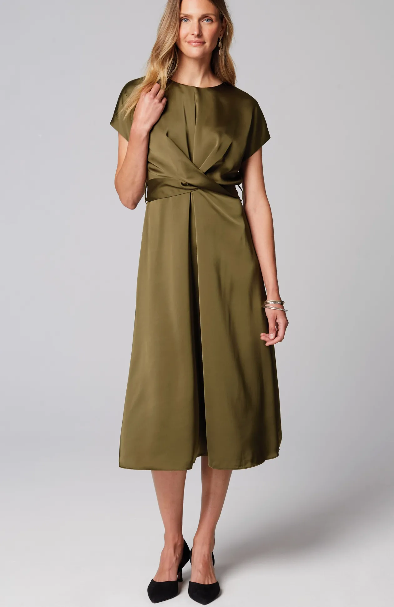 Wearever Satin Wrap-Waist Dress
