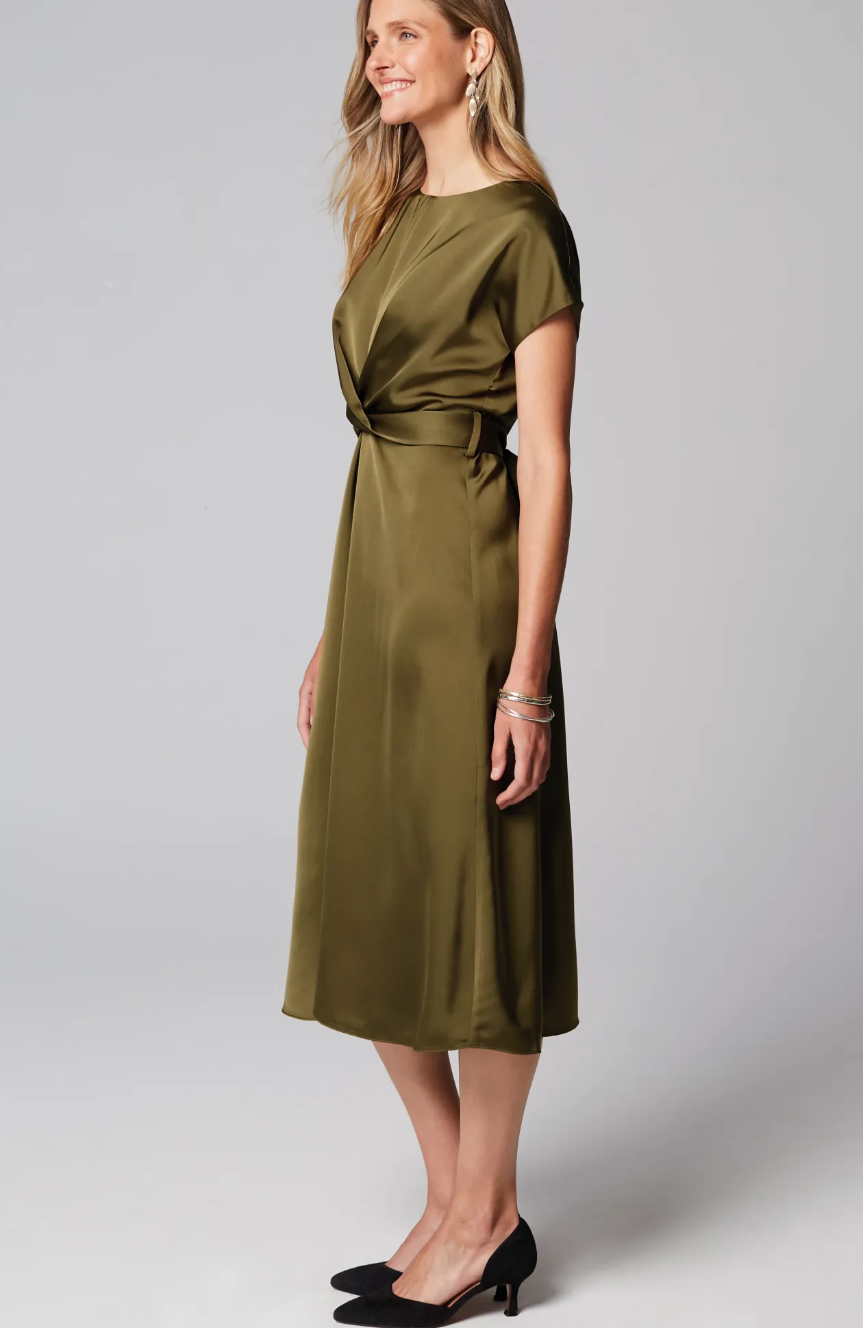 Wearever Satin Wrap-Waist Dress