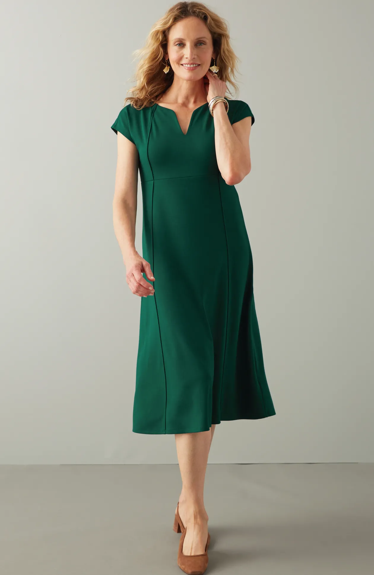 Wearever Seamed Split-Neck Dress