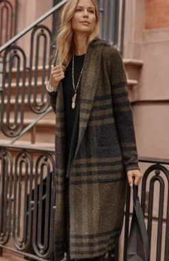 Wearever Shawl-Collar Plaid Sweater Coat
