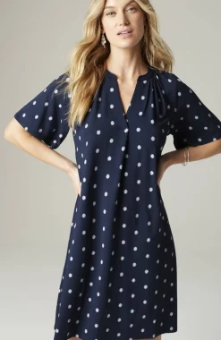 Wearever Shirred-Neckline Flutter-Sleeve Dress