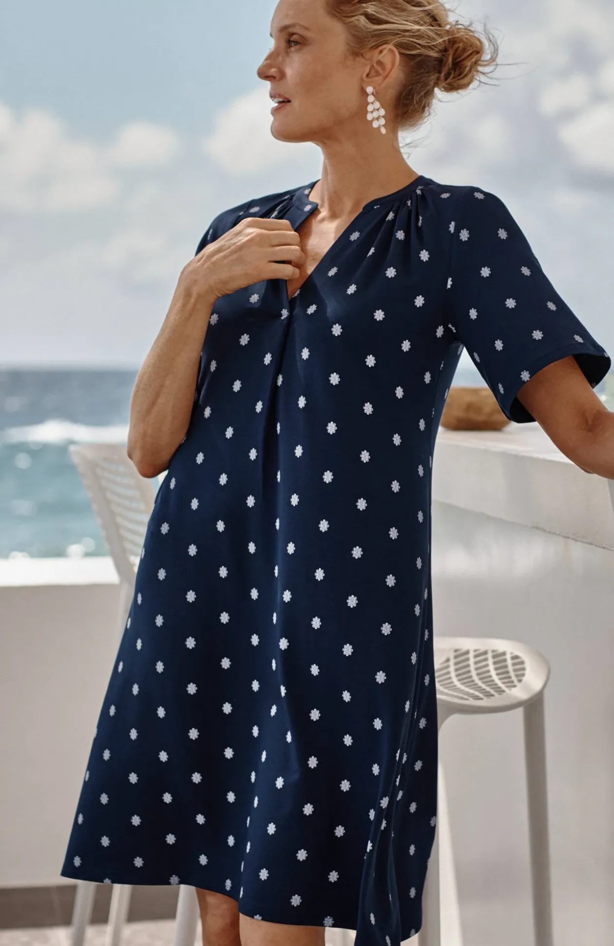 Wearever Shirred-Neckline Flutter-Sleeve Dress