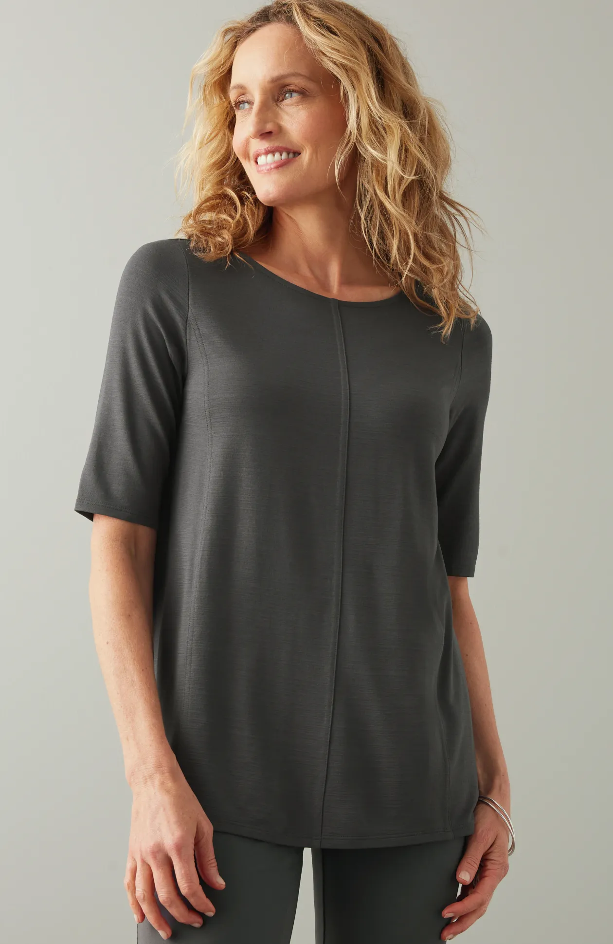 Wearever Slub-Knit Elliptical-Hem Top