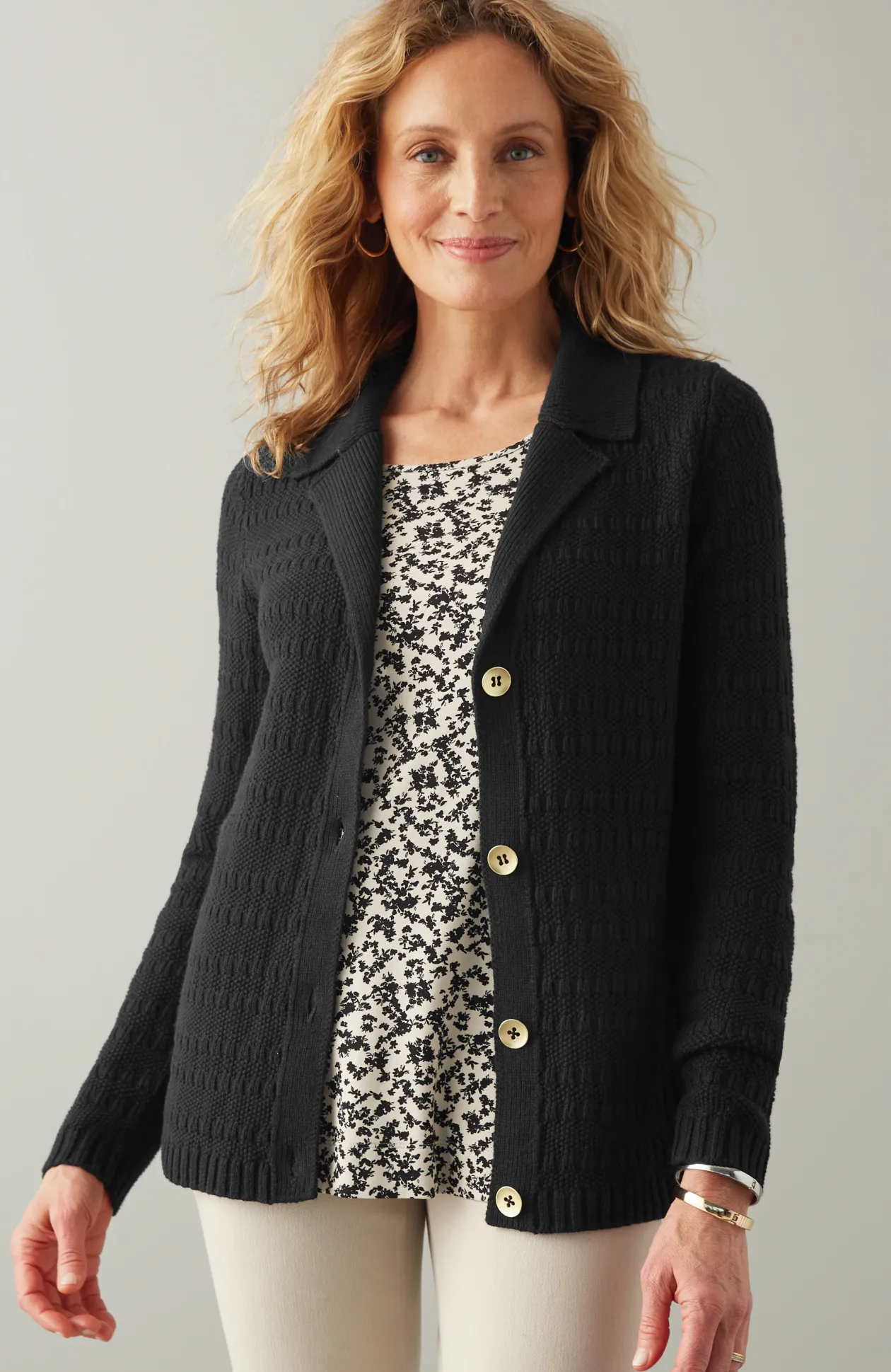 Wearever Textured Collared Cardi