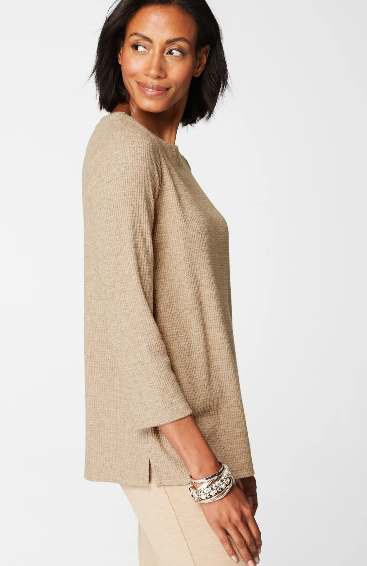 Wearever Waffle-Textured Boat-Neck Top
