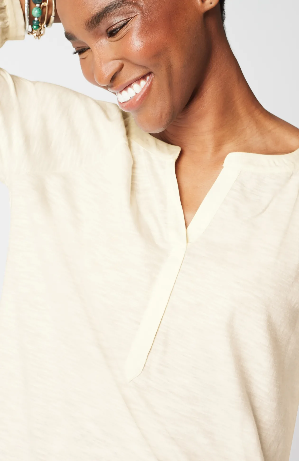 Woven-Trimmed Knit Top