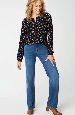 Woven-Trimmed Knit Top