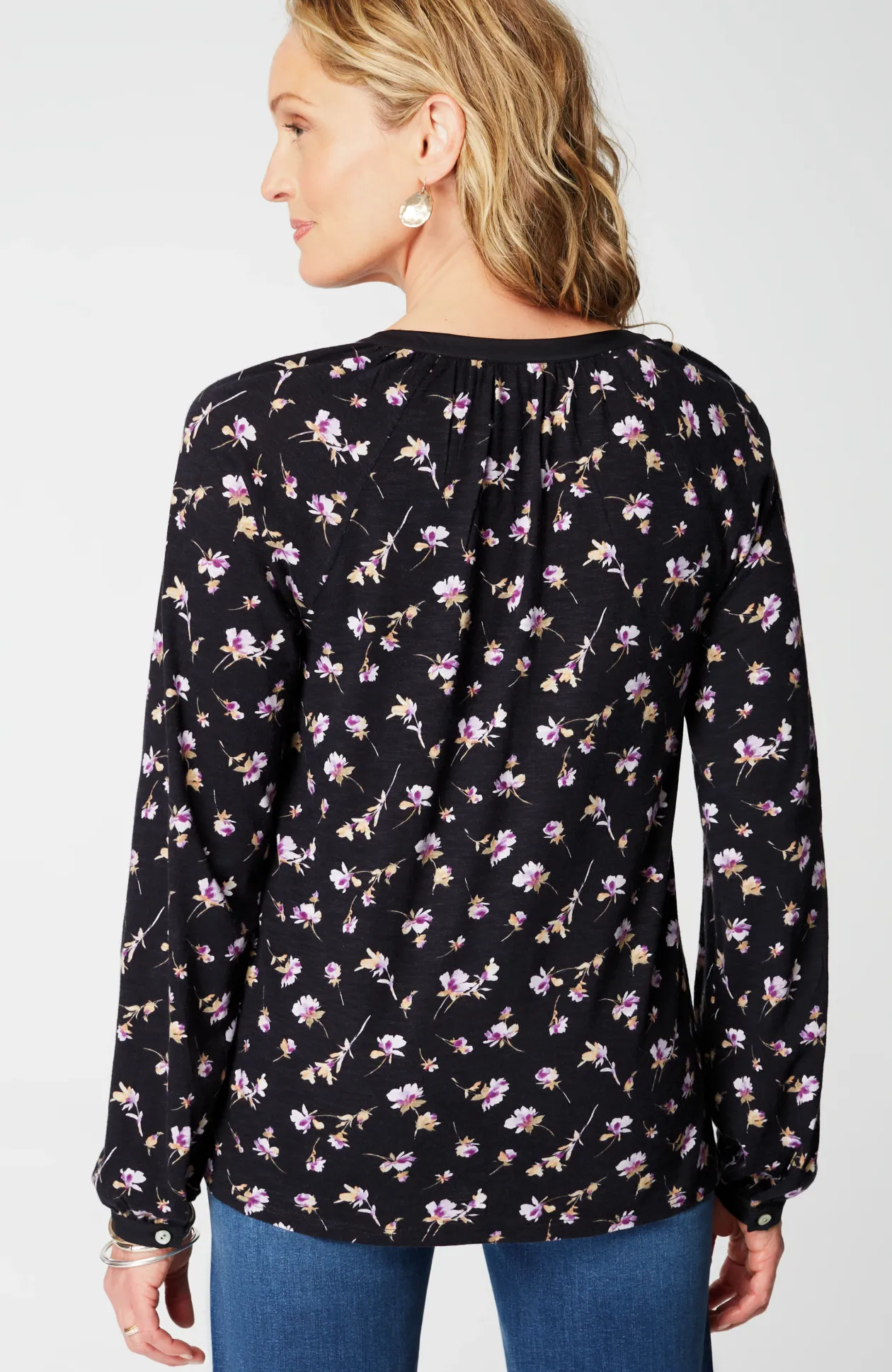 Woven-Trimmed Knit Top